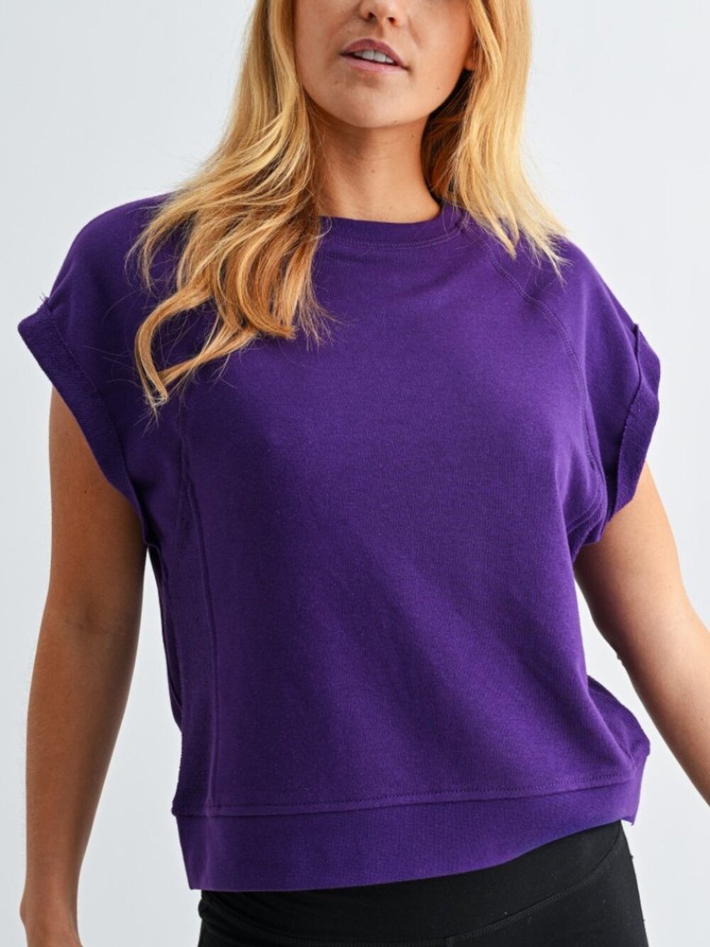 Mono B French Terry Cap Sleeve Active Top - Purple